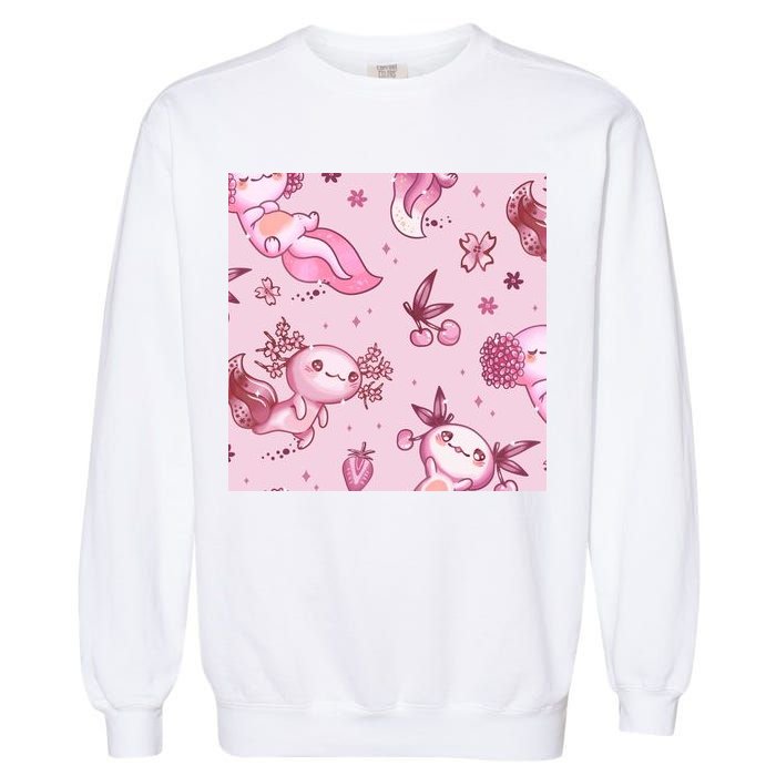Axolotl Kawaii Pattern Garment-Dyed Sweatshirt