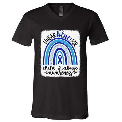 All KidsMatter Pinwheel Blue Rainbow Child Abuse Awareness V-Neck T-Shirt