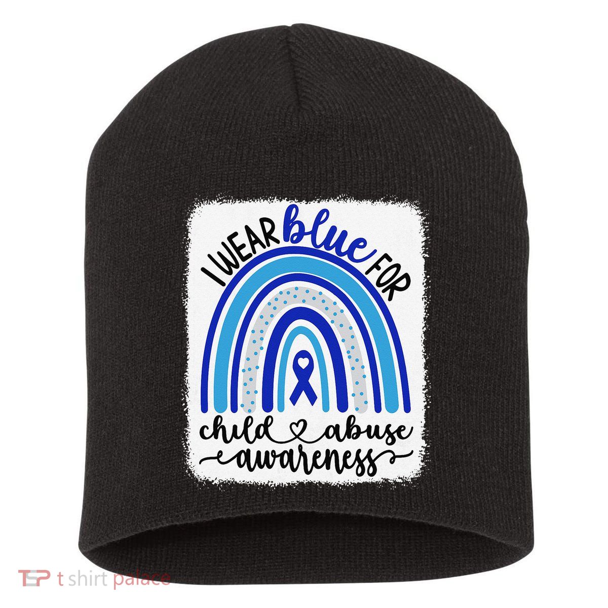 All KidsMatter Pinwheel Blue Rainbow Child Abuse Awareness Short Acrylic Beanie
