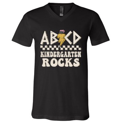 ABCD Kindergarten Rocks Back To School Kindergarten Teacher V-Neck T-Shirt