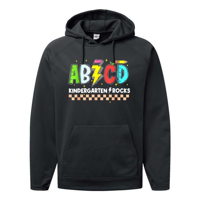 Abcd Kindergarten Rocks Pencil Lightning Teachers Rock S Performance Fleece Hoodie