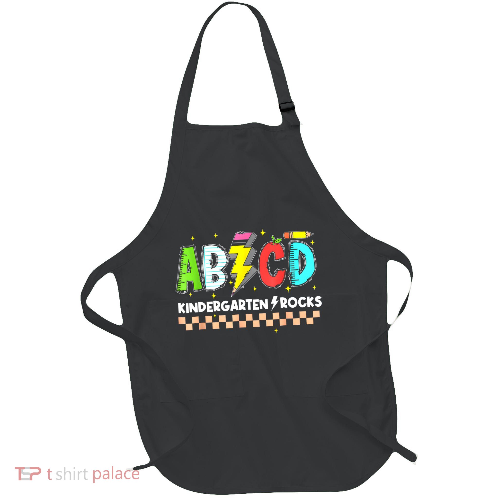 Abcd Kindergarten Rocks Pencil Lightning Teachers Rock S Full-Length Apron With Pockets
