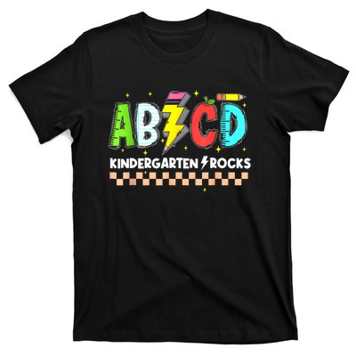 Abcd Kindergarten Rocks Pencil Lightning Teachers Rock S T-Shirt