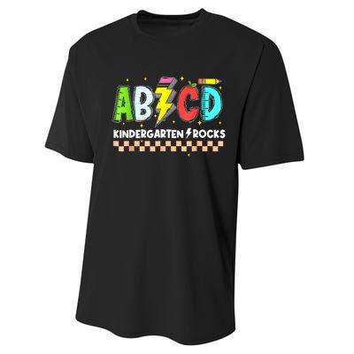 Abcd Kindergarten Rocks Pencil Lightning Teachers Rock S Performance Sprint T-Shirt