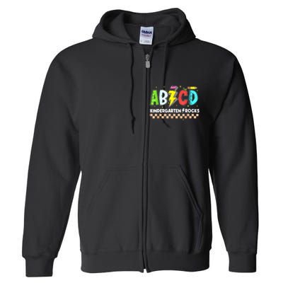 Abcd Kindergarten Rocks Pencil Lightning Teachers Rock S Full Zip Hoodie