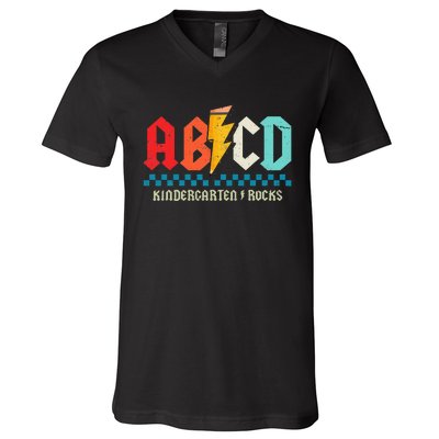 Abcd Kindergarten Rocks Pencil Lightning Students Teachers V-Neck T-Shirt