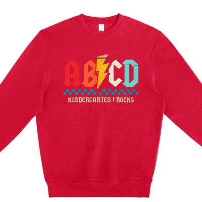 Abcd Kindergarten Rocks Pencil Lightning Students Teachers Premium Crewneck Sweatshirt