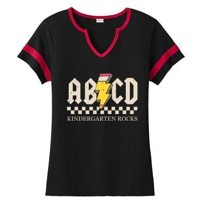 Abcd Kindergarten Rocks Pencil Lightning Teachers Rock Boy Ladies Halftime Notch Neck Tee