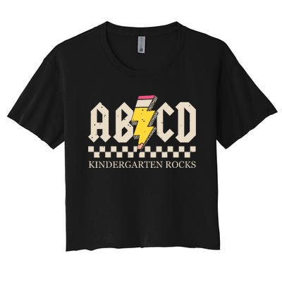 Abcd Kindergarten Rocks Pencil Lightning Teachers Rock Boy Women's Crop Top Tee