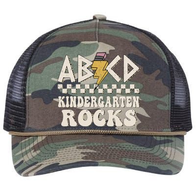 ABCD Kindergarten Rocks Back To School Kindergarten Teacher Retro Rope Trucker Hat Cap