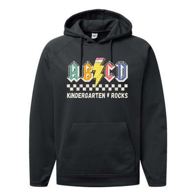 Abcd Kindergarten Rocks Pencil Lightning Teachers Rock Performance Fleece Hoodie