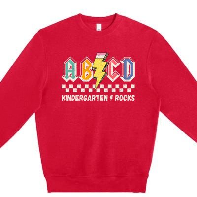 Abcd Kindergarten Rocks Pencil Lightning Teachers Rock Premium Crewneck Sweatshirt