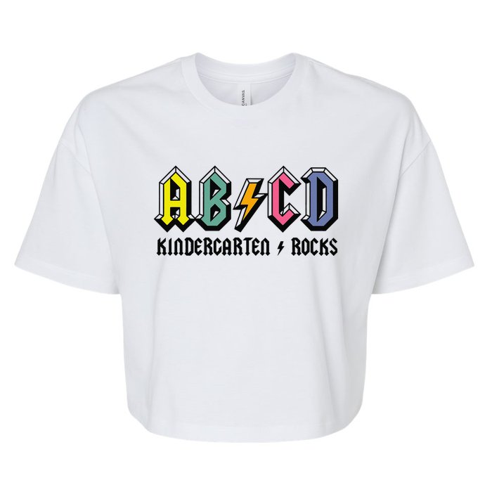 ABCD Kindergarten Rocks Teachers  Back To School Bella+Canvas Jersey Crop Tee