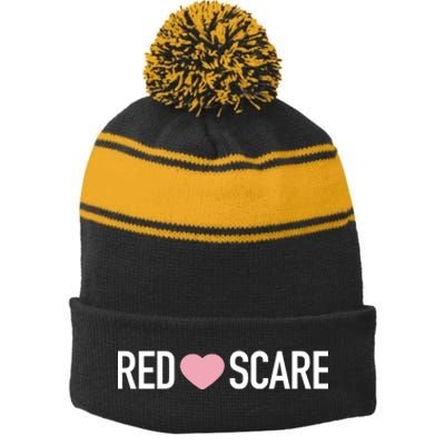 Anna Khachiyan Red Love Scare Stripe Pom Pom Beanie