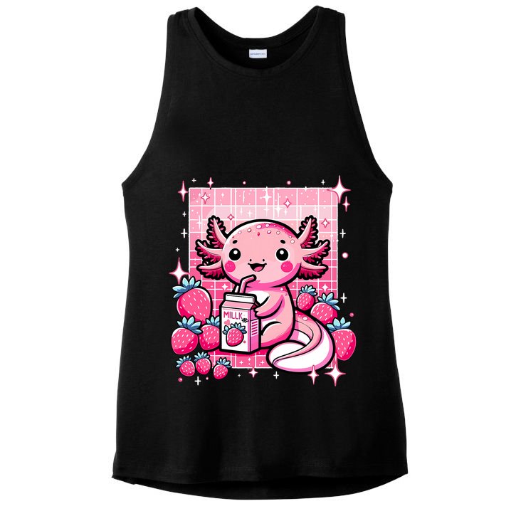 Axolotl Kawaii Strawberry Milk Shake Anime Axolotl Ladies PosiCharge Tri-Blend Wicking Tank