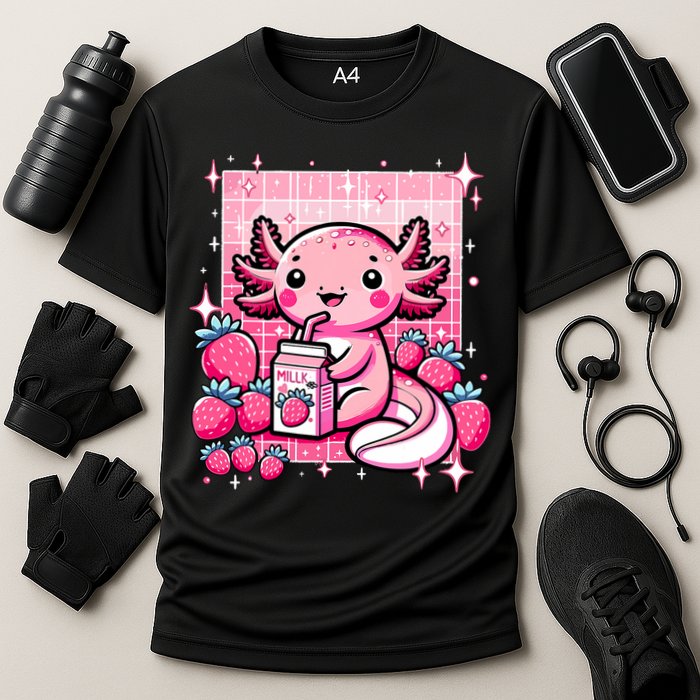 Axolotl Kawaii Strawberry Milk Shake Anime Axolotl Cooling Performance Crew T-Shirt