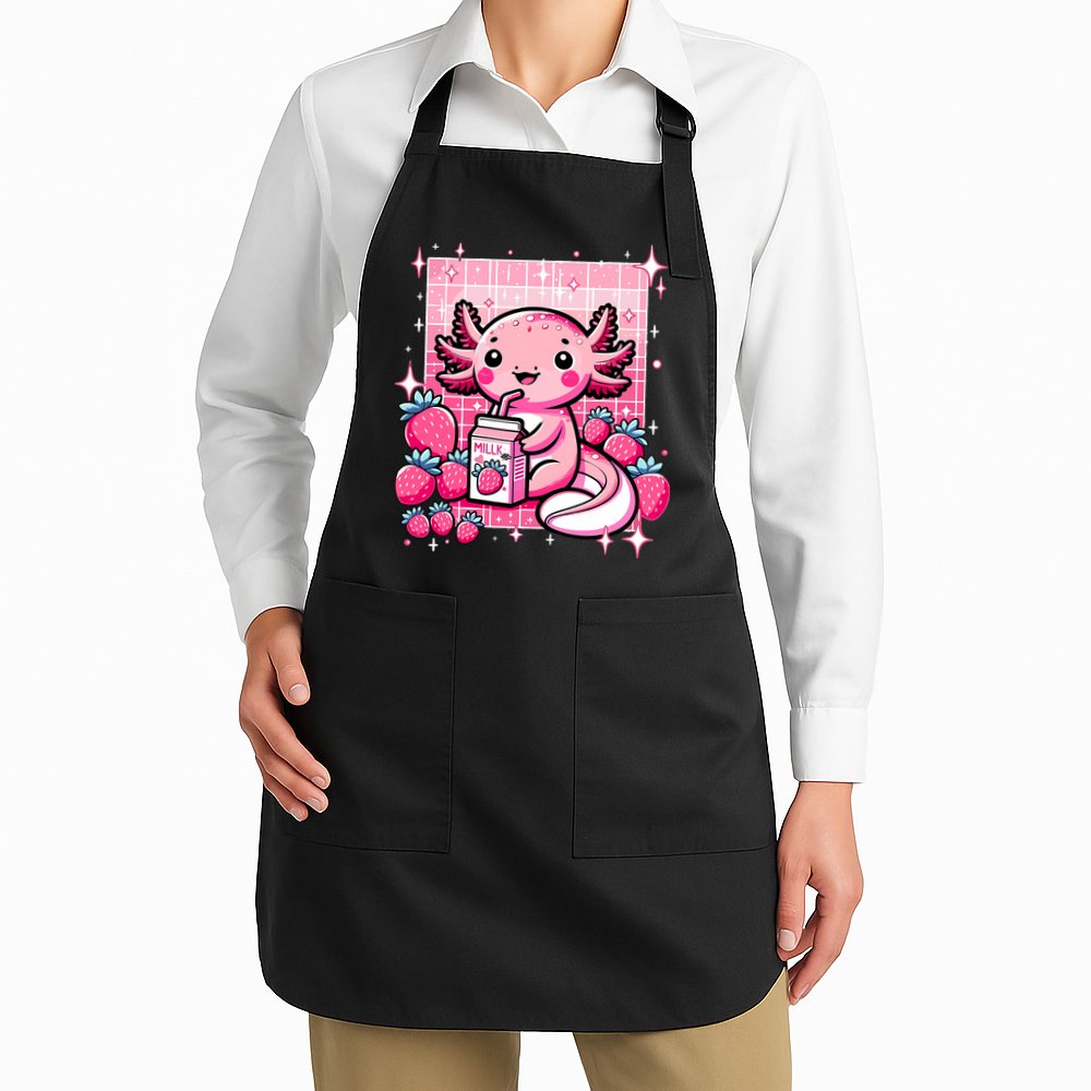 Axolotl Kawaii Strawberry Milk Shake Anime Axolotl Apron