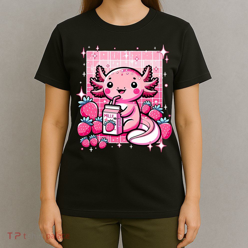 Axolotl Kawaii Strawberry Milk Shake Anime Axolotl T-Shirt