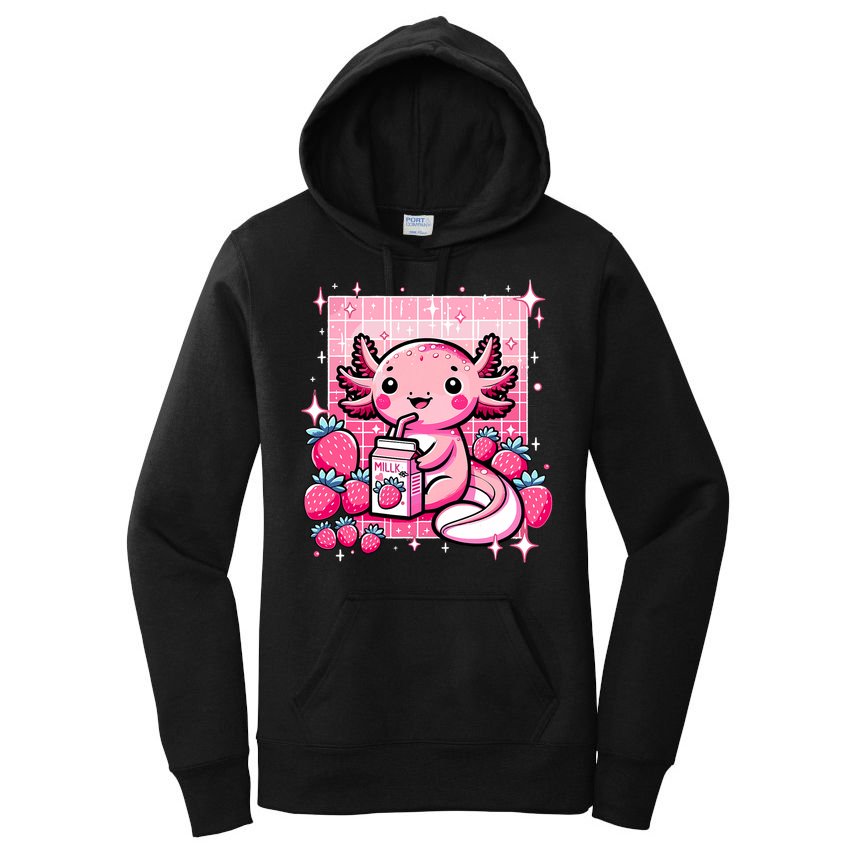 Axolotl Kawaii Strawberry Milk Shake Anime Axolotl Women's Pullover Hoodie