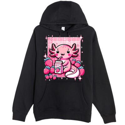 Axolotl Kawaii Strawberry Milk Shake Anime Axolotl Premium Pullover Hoodie