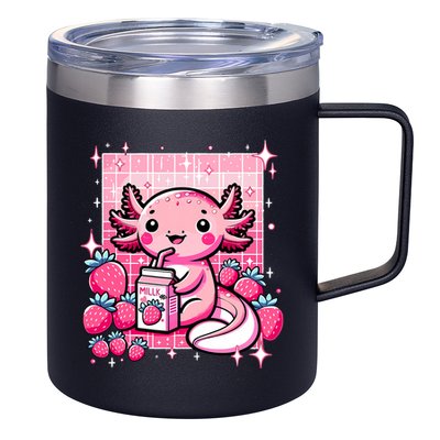 Axolotl Kawaii Strawberry Milk Shake Anime Axolotl 12oz Stainless Steel Coffee Mug