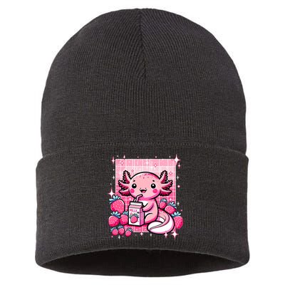 Axolotl Kawaii Strawberry Milk Shake Anime Axolotl Sustainable Knit Beanie