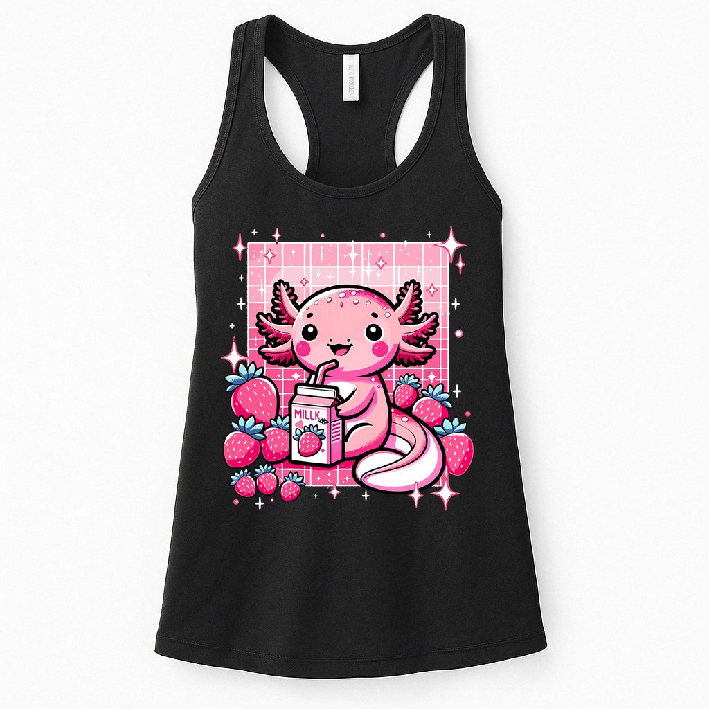 Axolotl Kawaii Strawberry Milk Shake Anime Axolotl Womens Tank Top