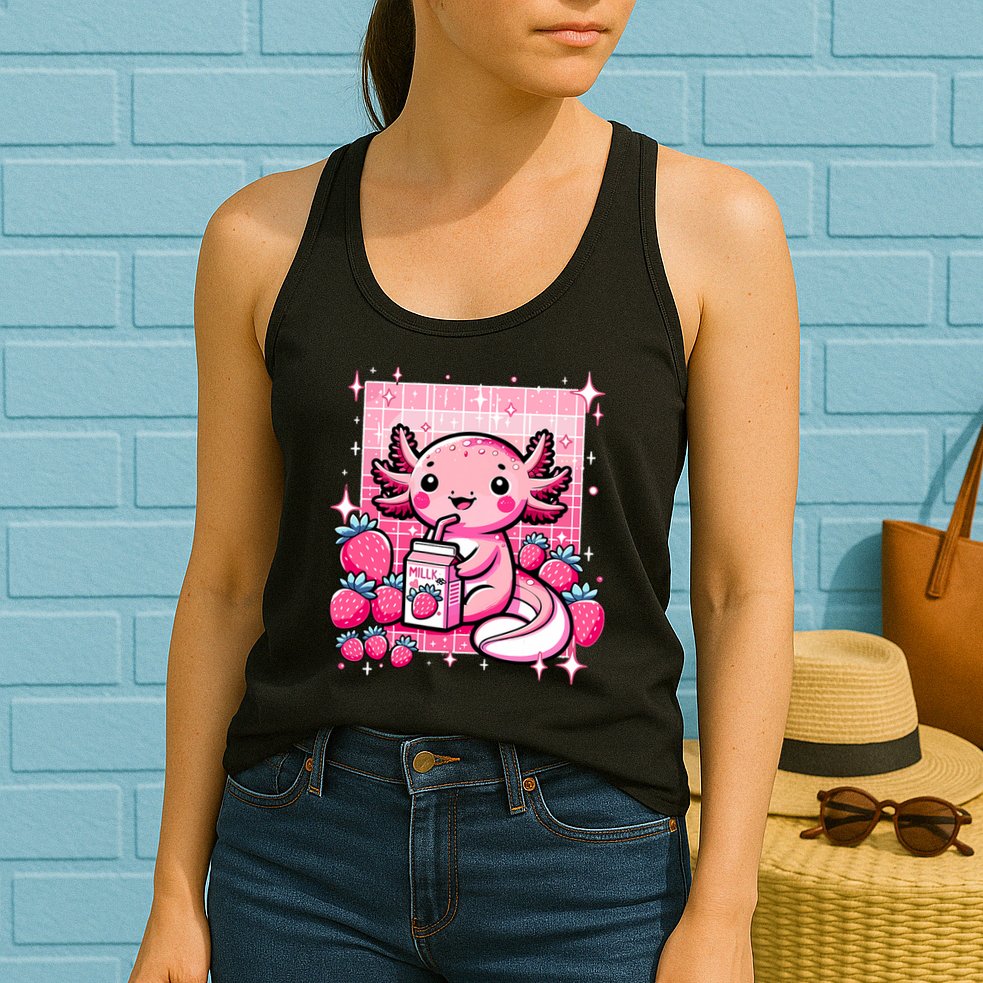Axolotl Kawaii Strawberry Milk Shake Anime Axolotl Womens Tank Top