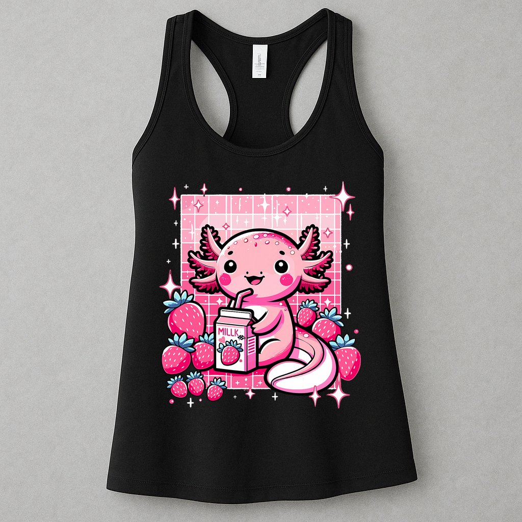 Axolotl Kawaii Strawberry Milk Shake Anime Axolotl Womens Tank Top