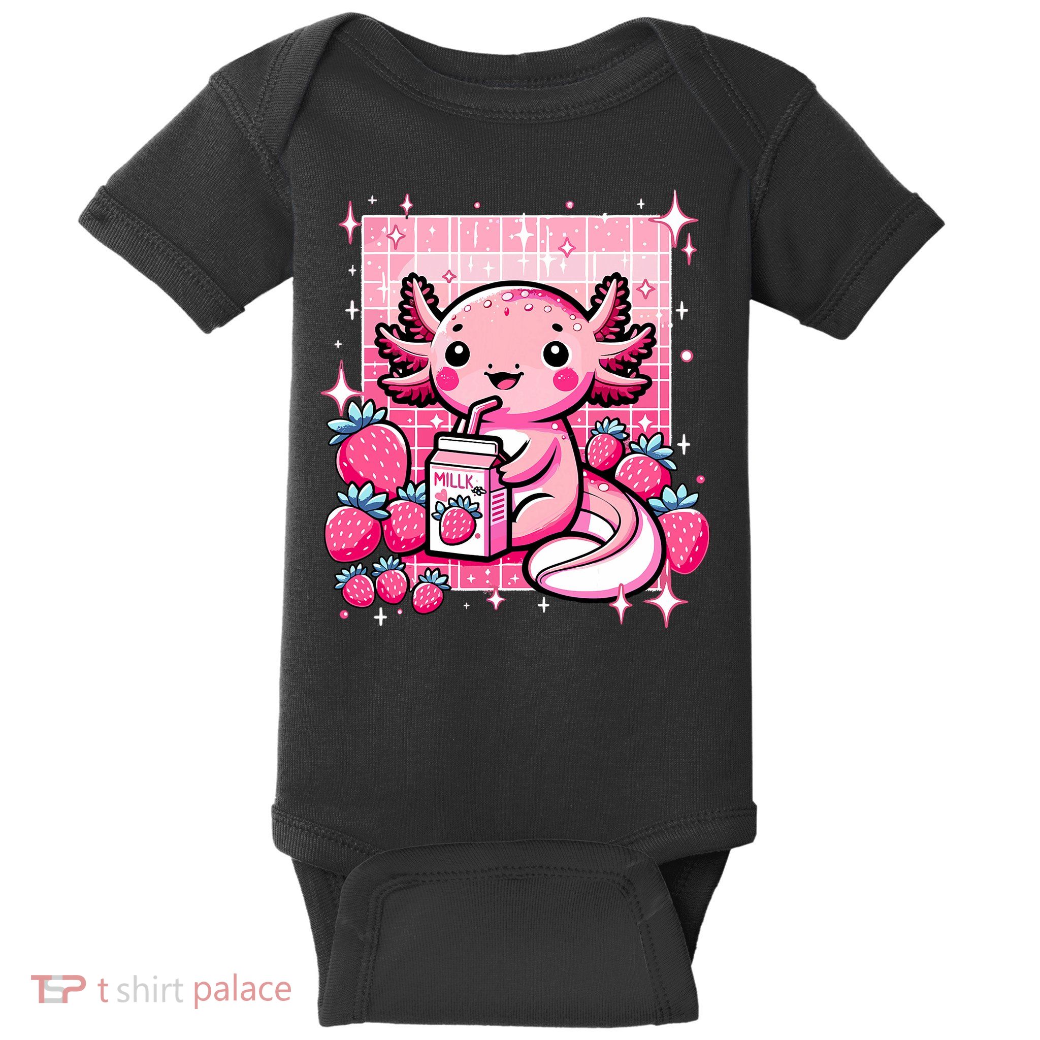 Axolotl Kawaii Strawberry Milk Shake Anime Axolotl Baby Bodysuit