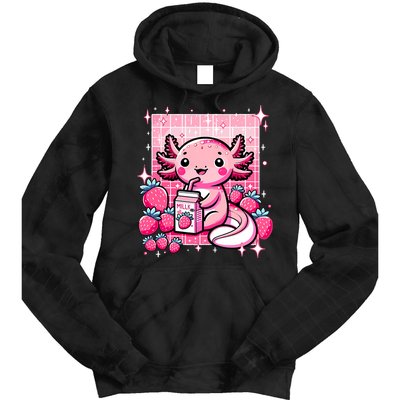 Axolotl Kawaii Strawberry Milk Shake Anime Axolotl Tie Dye Hoodie