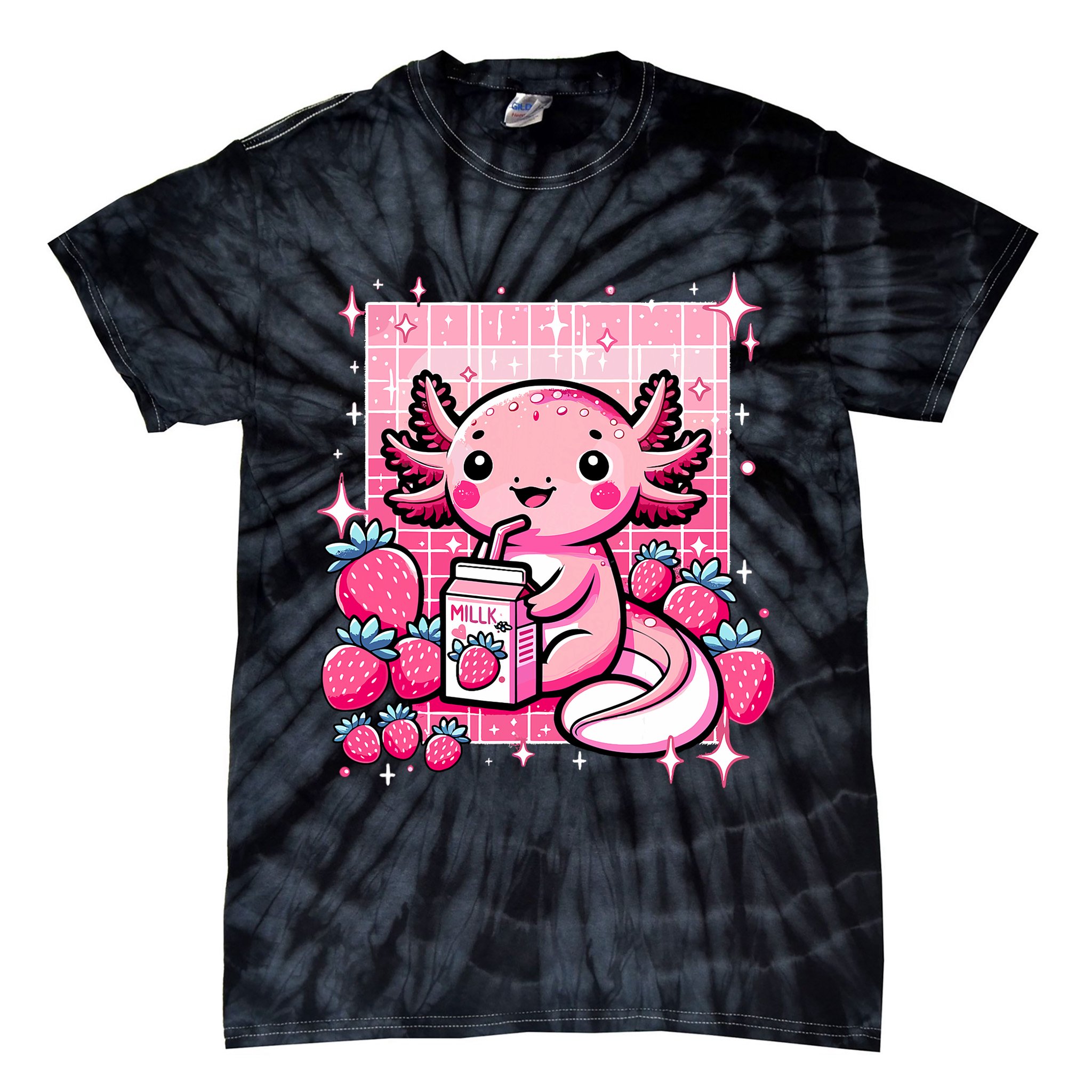 Axolotl Kawaii Strawberry Milk Shake Anime Axolotl Tie-Dye T-Shirt
