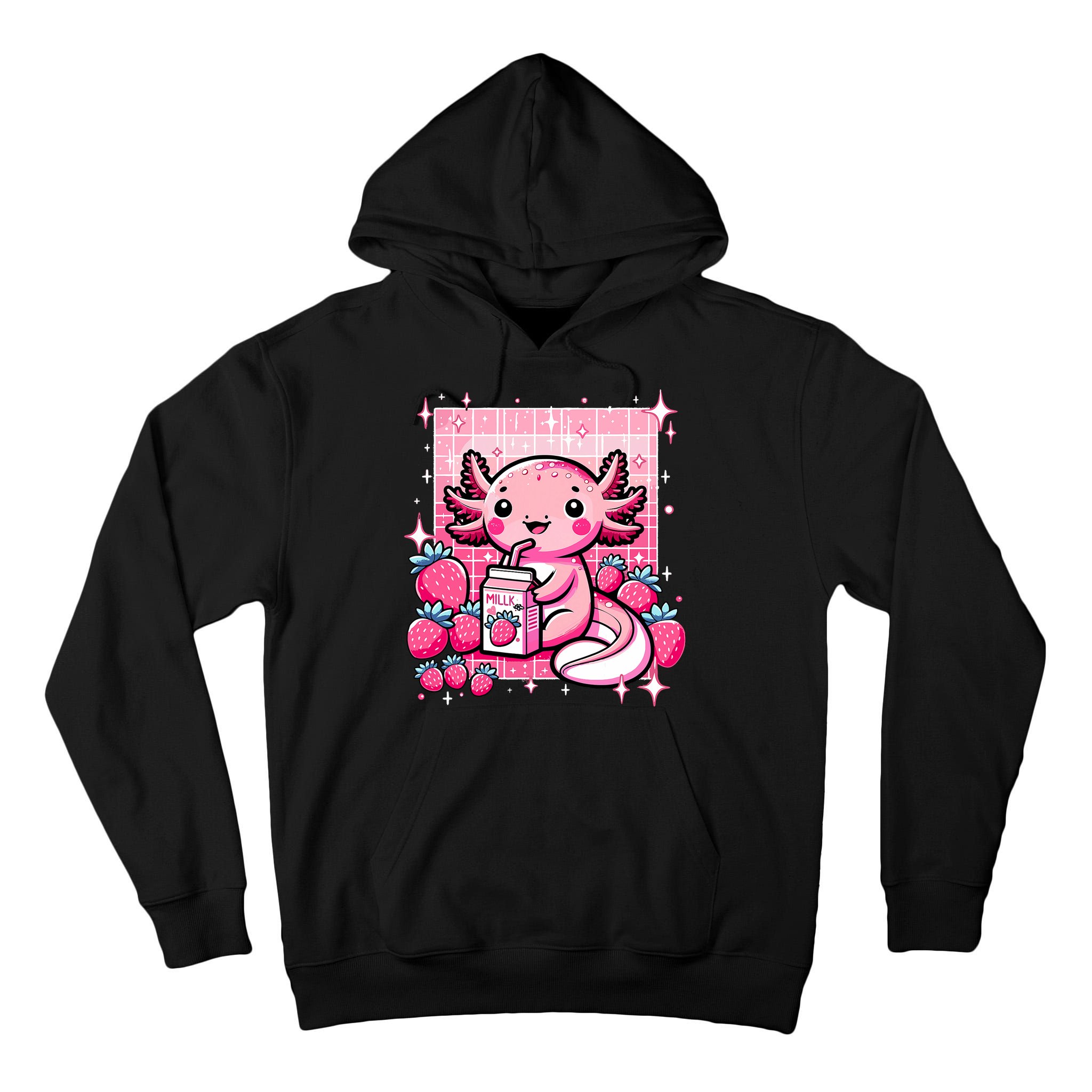 Axolotl Kawaii Strawberry Milk Shake Anime Axolotl Tall Hoodie