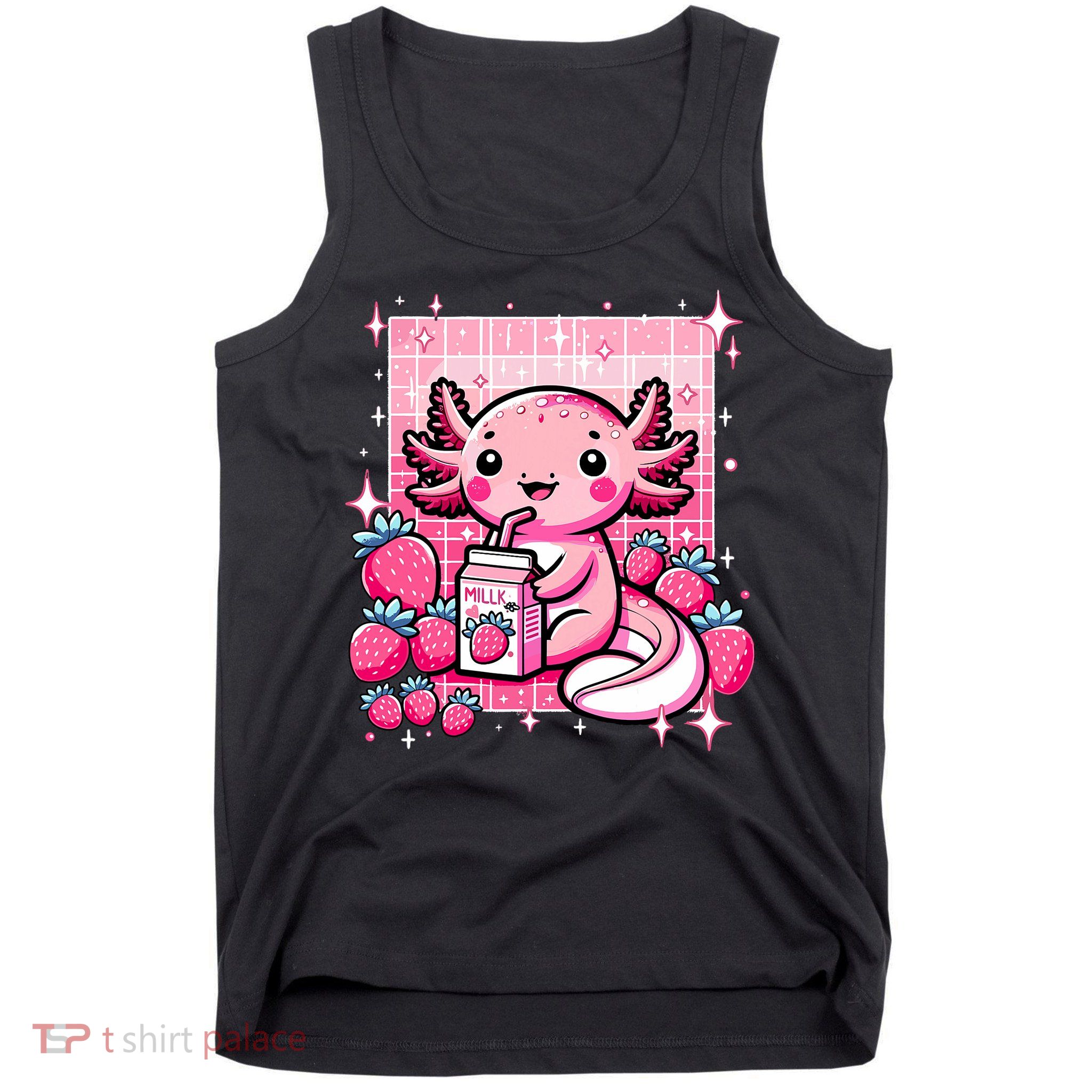 Axolotl Kawaii Strawberry Milk Shake Anime Axolotl Tank Top