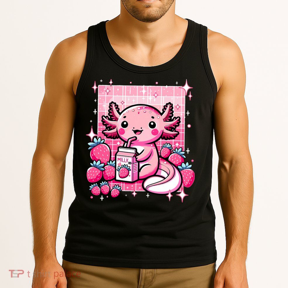 Axolotl Kawaii Strawberry Milk Shake Anime Axolotl Tank Top