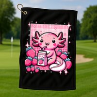 Axolotl Kawaii Strawberry Milk Shake Anime Axolotl Golf Towel