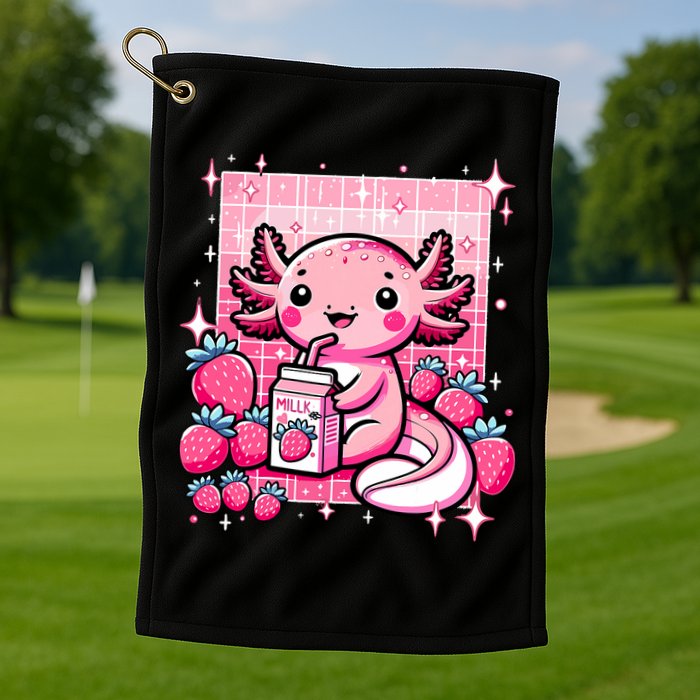 Axolotl Kawaii Strawberry Milk Shake Anime Axolotl Golf Towel