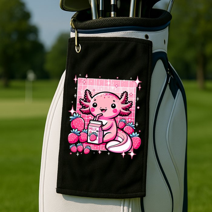 Axolotl Kawaii Strawberry Milk Shake Anime Axolotl Golf Towel