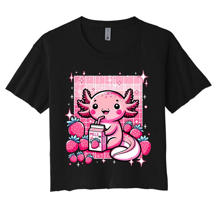 Axolotl Kawaii Strawberry Milk Shake Anime Axolotl Women's Crop Top Tee
