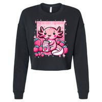 Axolotl Kawaii Strawberry Milk Shake Anime Axolotl Cropped Pullover Crew