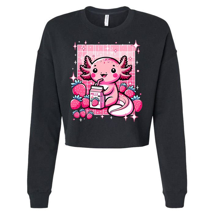 Axolotl Kawaii Strawberry Milk Shake Anime Axolotl Cropped Pullover Crew