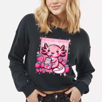 Axolotl Kawaii Strawberry Milk Shake Anime Axolotl Cropped Pullover Crew