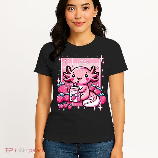 Axolotl Kawaii Strawberry Milk Shake Anime Axolotl Womens T-Shirt