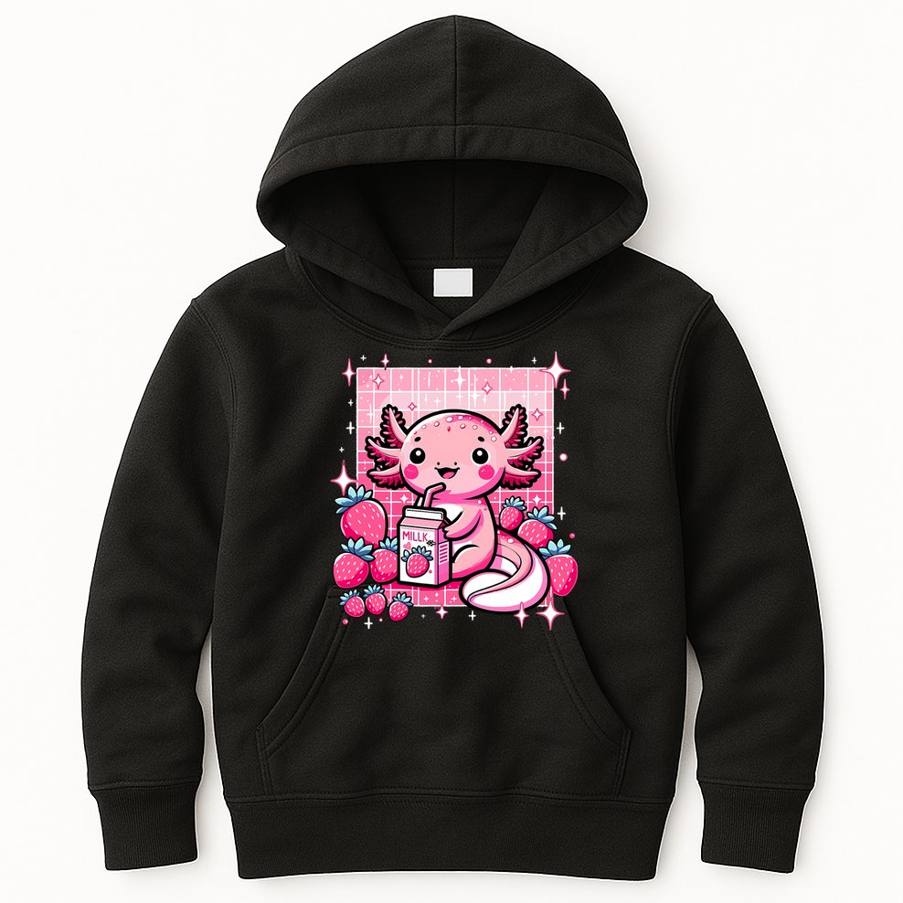 Axolotl Kawaii Strawberry Milk Shake Anime Axolotl Kids Hoodie