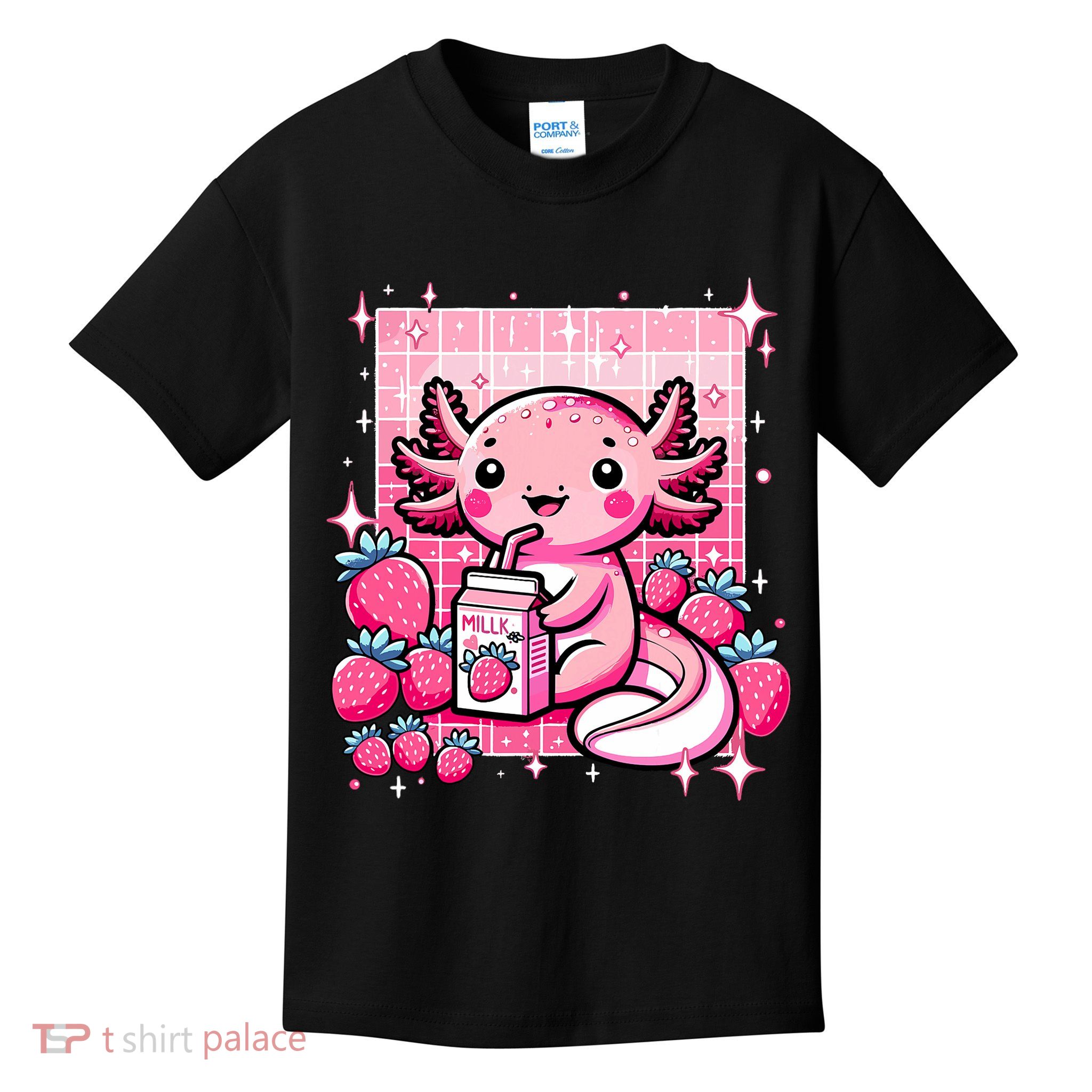 Axolotl Kawaii Strawberry Milk Shake Anime Axolotl Kids T-Shirt