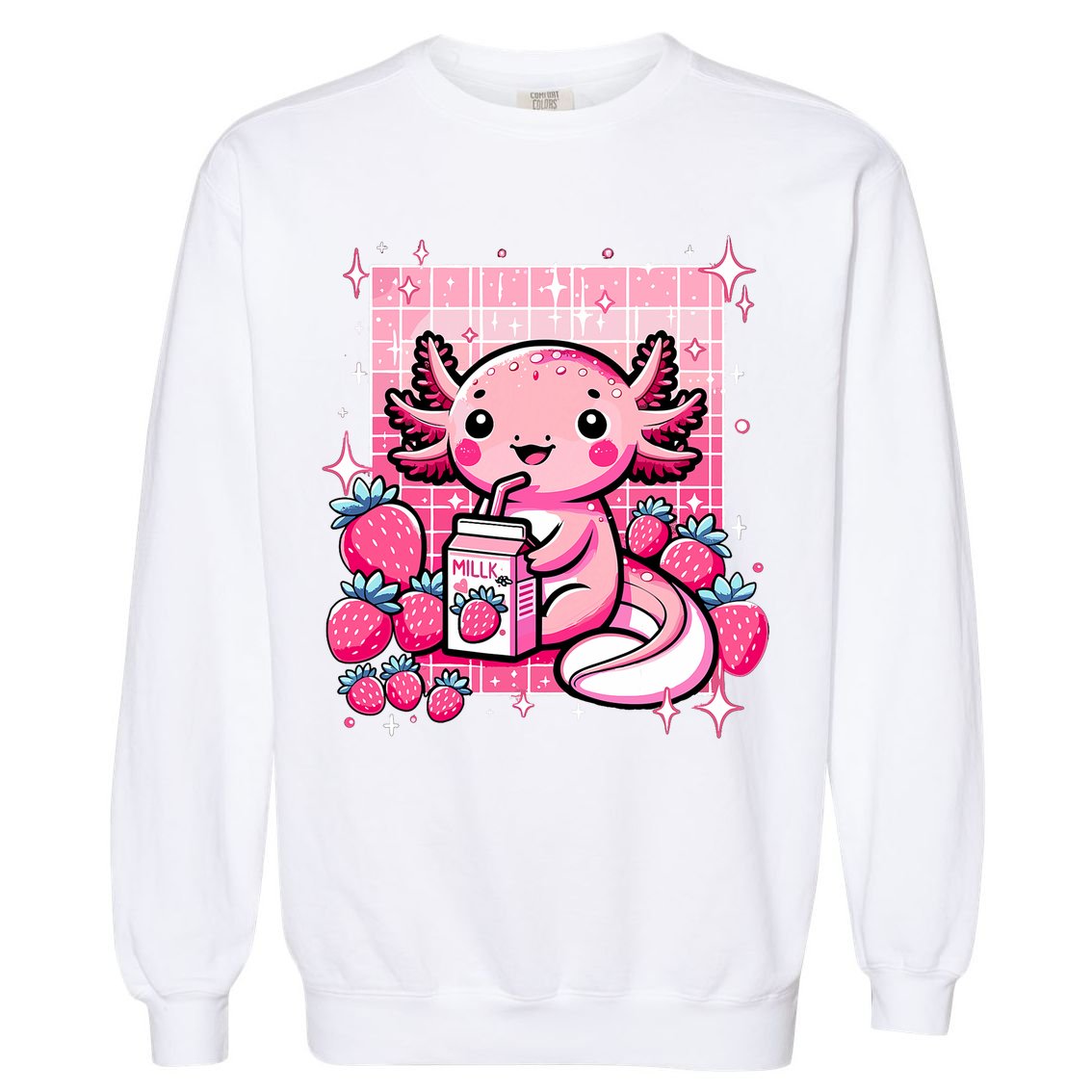 Axolotl Kawaii Strawberry Milk Shake Anime Axolotl Garment-Dyed Sweatshirt