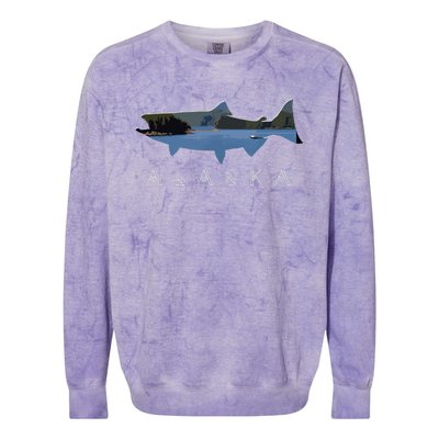 Alaskan King Salmon With Fishing Boat Saltwater Fishermen Colorblast Crewneck Sweatshirt