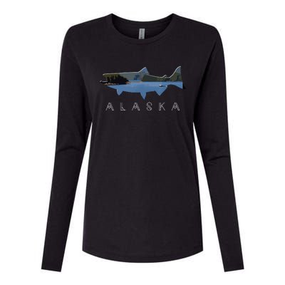 Alaskan King Salmon With Fishing Boat Saltwater Fishermen Womens Cotton Relaxed Long Sleeve T-Shirt