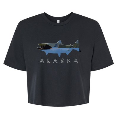 Alaskan King Salmon With Fishing Boat Saltwater Fishermen Bella+Canvas Jersey Crop Tee