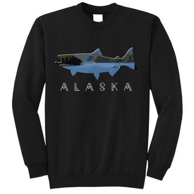 Alaskan King Salmon With Fishing Boat Saltwater Fishermen Sweatshirt